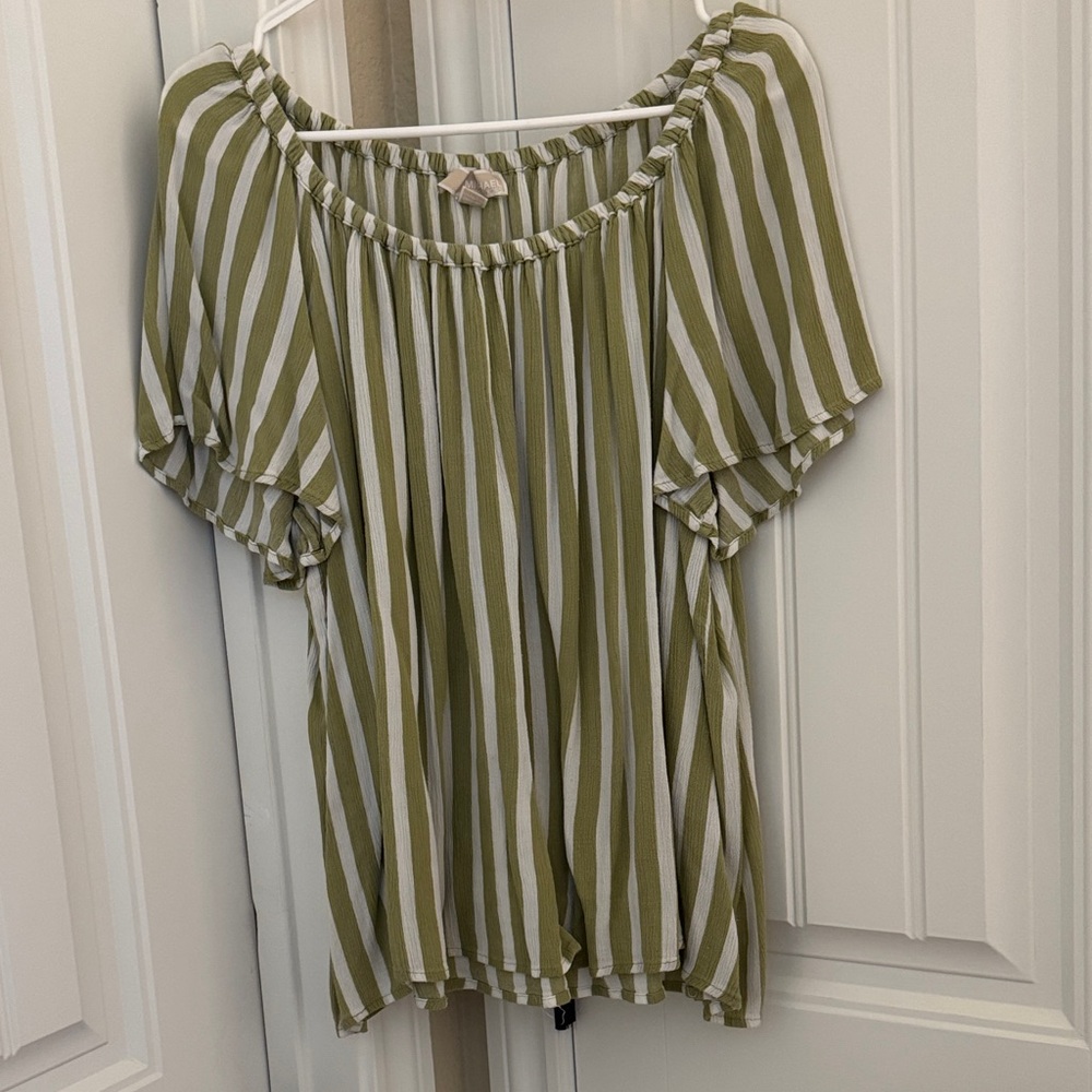 Michael Kors Olive and White Striped Blouse